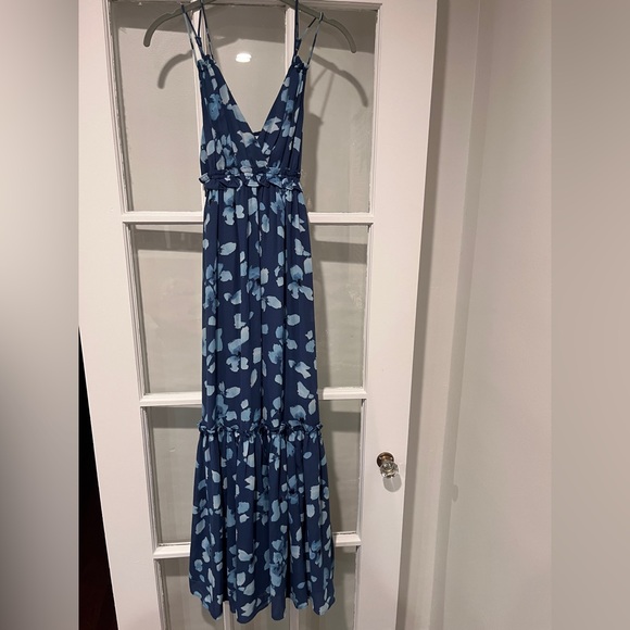 Abercrombie Floaty Femme Ruffle Maxi Dress Sleeveless Blue Floral V-neck Sz XS - Picture 2 of 14